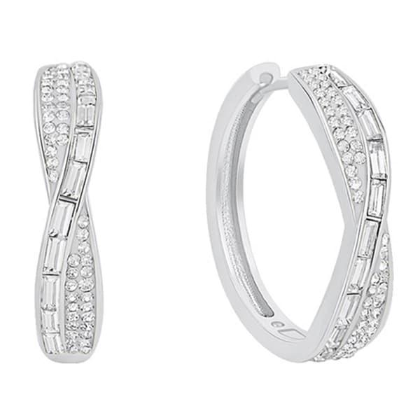 Marsala Silver Plated CZ Pave Crossover Hoop Earrings - image 