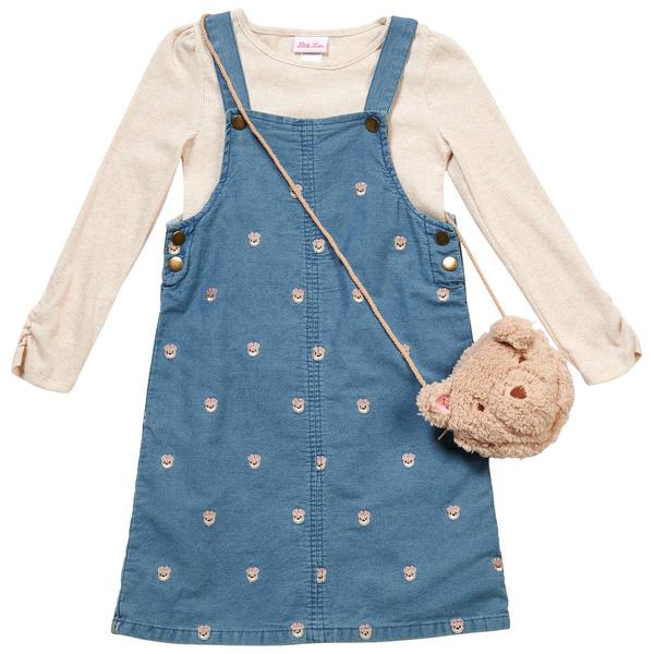 Girls (7-12) Little Lass(R) Long Sleeve Top & Denim Jumper w/ Bag - image 