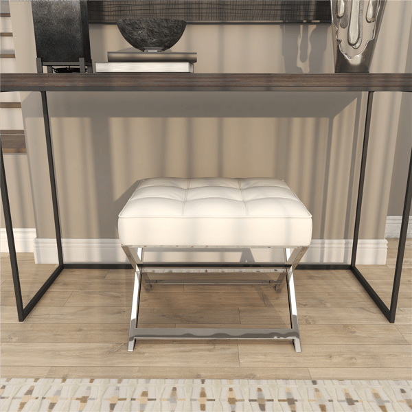 9th & Pike® Modern White Leather Ottoman Stool