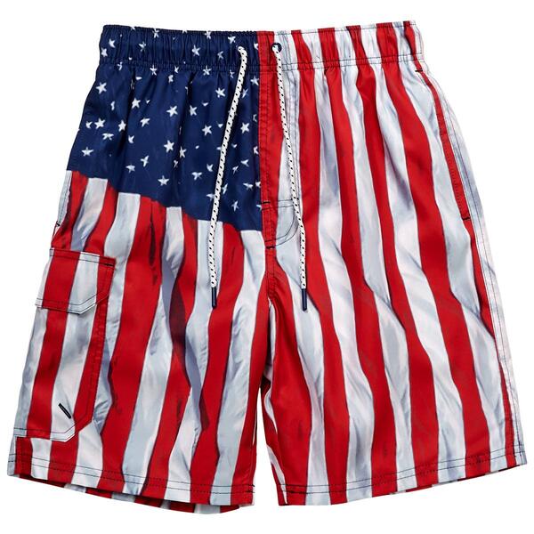Young Mens SURFZONE&#40;R&#41; Photo Real Flag Swim Trunks - image 