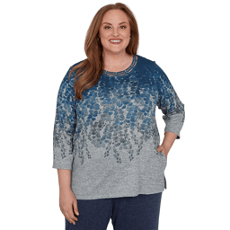 Plus Size Alfred Dunner Classics 3/4 Sleeve Falling Leaves Blouse