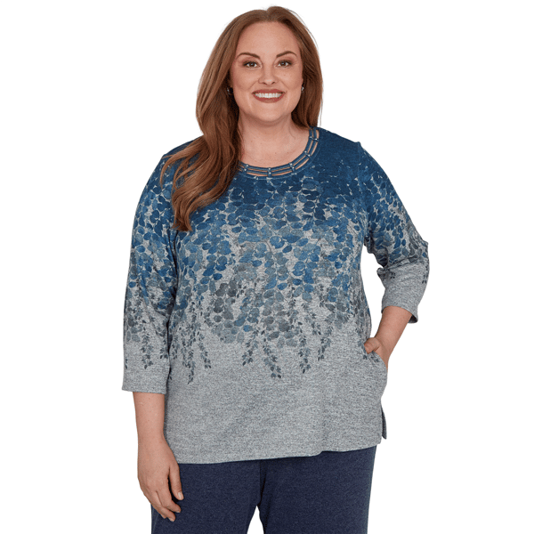 Plus Size Alfred Dunner Classics 3/4 Sleeve Falling Leaves Blouse
