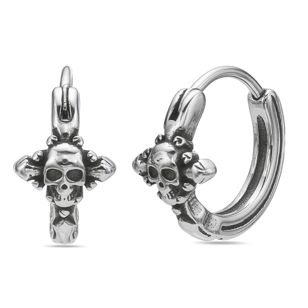 Mens Lynx Ion Plated Stainless Steel Skull Hoop Earrings - image 