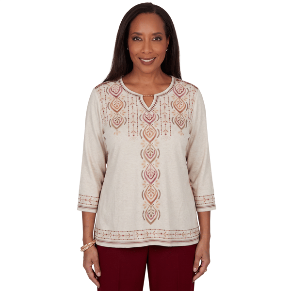 Petite Alfred Dunner Union Square Medallion Embroidered Blouse - image 