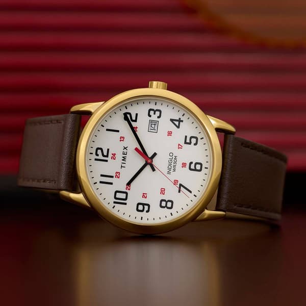Mens Timex® Easy Reader® White Dial Leather Watch - TW2Y12700JT