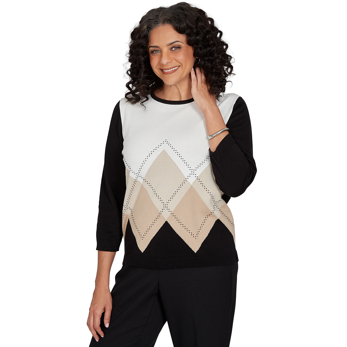 Petite Alfred Dunner Cityscape Argyle Heat Set Sweater