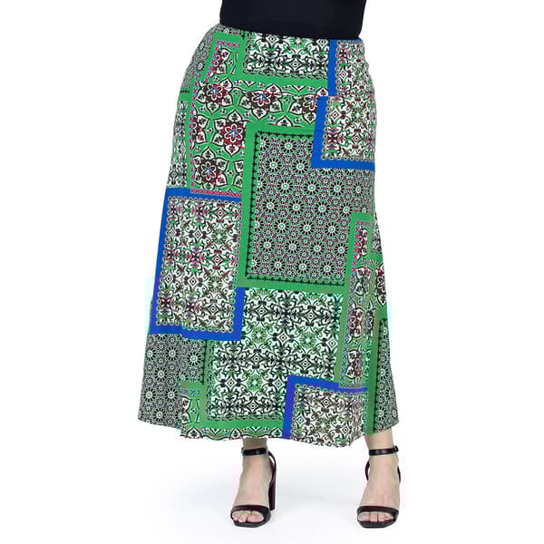 Plus Size 24/7 Comfort Apparel Green Scarf A-Line Maxi Skirt - image 