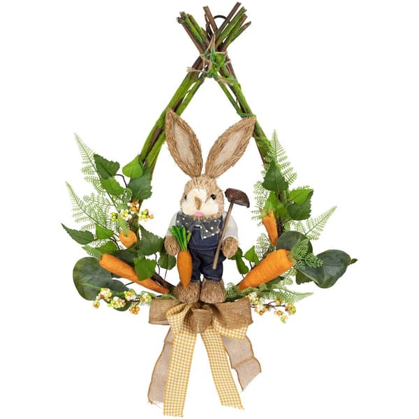 Northlight Seasonal Farmer Bunny Moss Teardrop Easter Wreath - image 