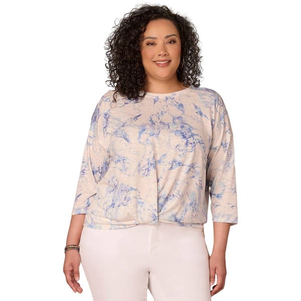 Plus Size Democracy 3/4 Sleeve Scoop Neck Twst Hem Knit Top - image 