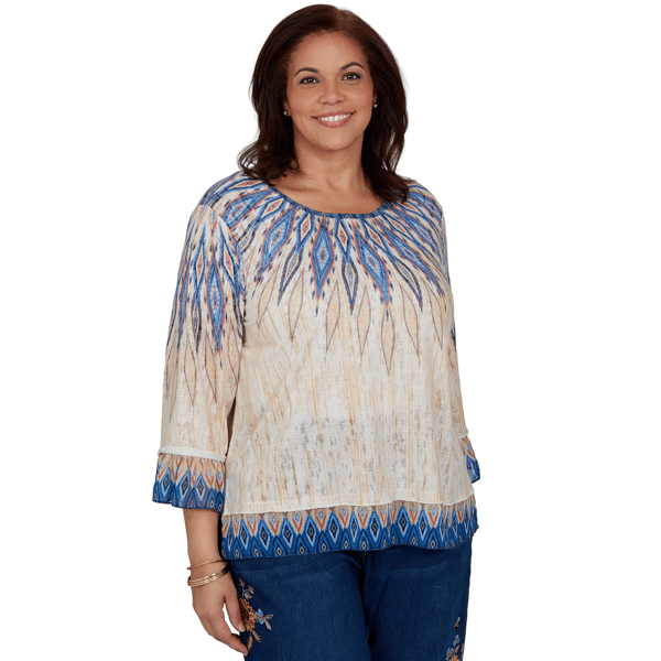 Plus Size Alfred Dunner Tuscany 3/4 Sleeve Ikat Burnout Blouse - image 