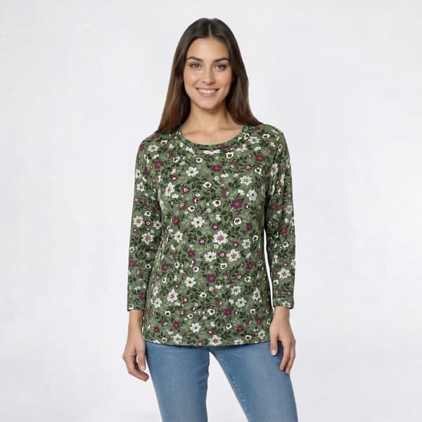 Petite Hastiing & Smith 3/4 Sleeve Folk Floral Tee - image 