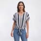 Womens Tru Self Dolman Sleeve Faux Button Tie Front Stripe Tee - image 1