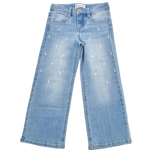 Girls (4-6x) Blue Spice Wide Leg Jeans w/ Pearls & Bling - image 