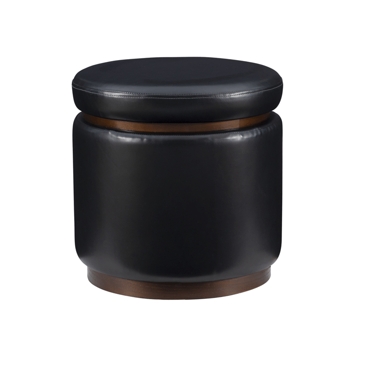Linon Home Decor Blanche Storage Black Faux Leather Ottoman