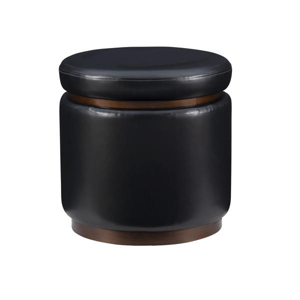 Linon Home Decor Blanche Black Faux Leather Storage Ottoman - image 
