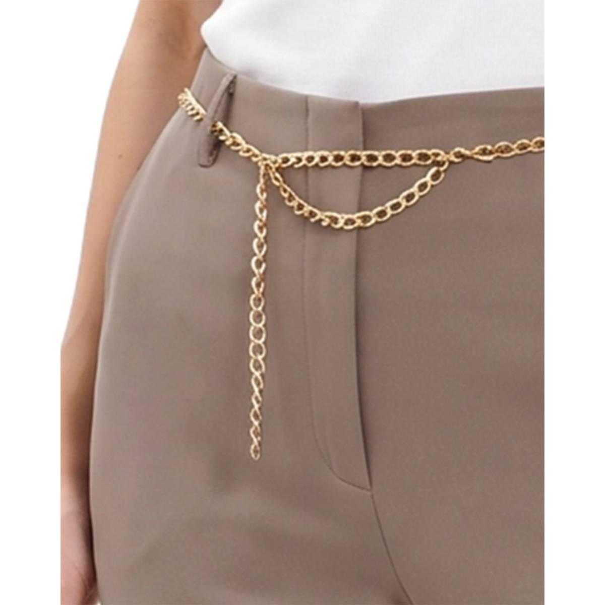 Womens NY Collection Straight Leg Casual Pants w/ Chain Belt