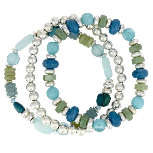 Ashley Cooper(tm) 3 Row Blue Beaded Stretch Bracelet - image 