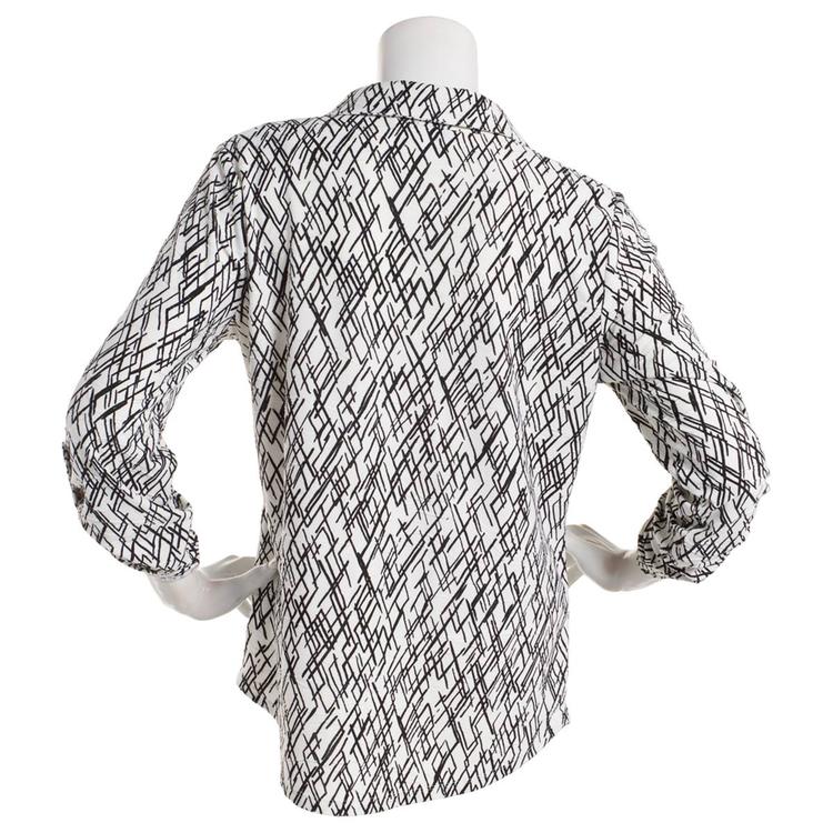 Womens Emily Daniels 3/4 Sleeve Abstract Lines Blouse w/Pockets