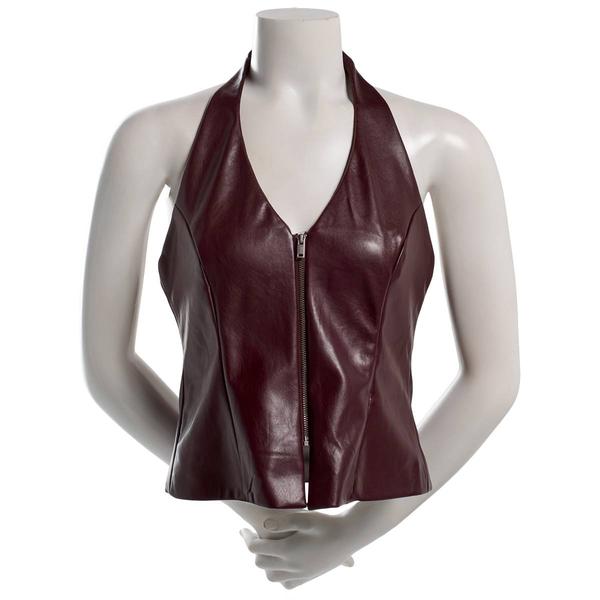 Juniors Love Tree Pleather Zip Front Halter Top - image 