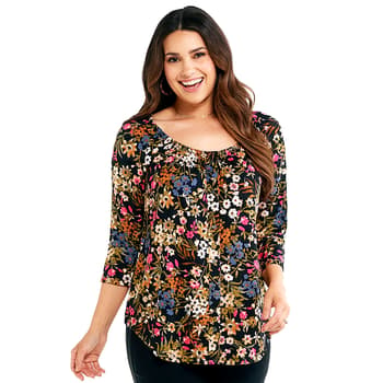 Petite Zac & Rachel 3/4 Sleeve Floral Button Down Blouse - Boscov's