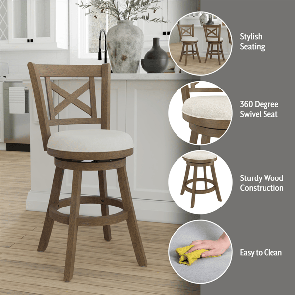 HH2 Home Hamlin Wood Counter Height Swivel Stool
