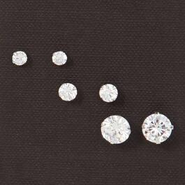 Set of 3 Sterling Silver & Cubic Zirconia Stones Earrings
