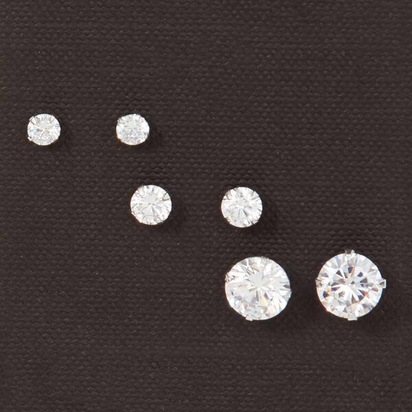 Set of 3 Sterling Silver & Cubic Zirconia Stones Earrings - image 