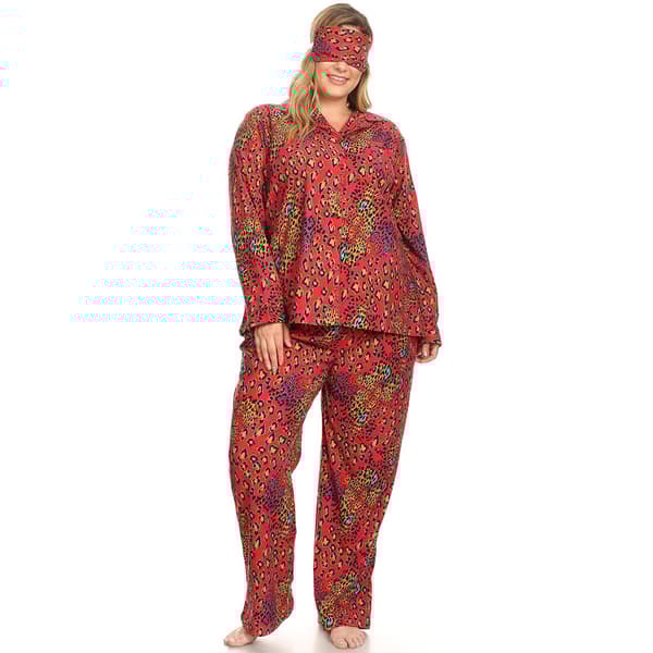 Plus Size White Mark 3pc. Red Leopard Pajama Set