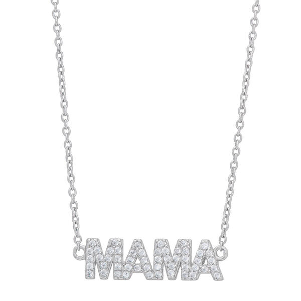 Sterling Silver Cubic Zirconia Mama Dangle Necklace - image 