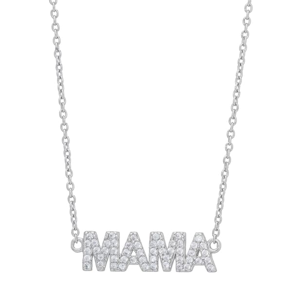 Sterling Silver Cubic Zirconia Mama Dangle Necklace - image 