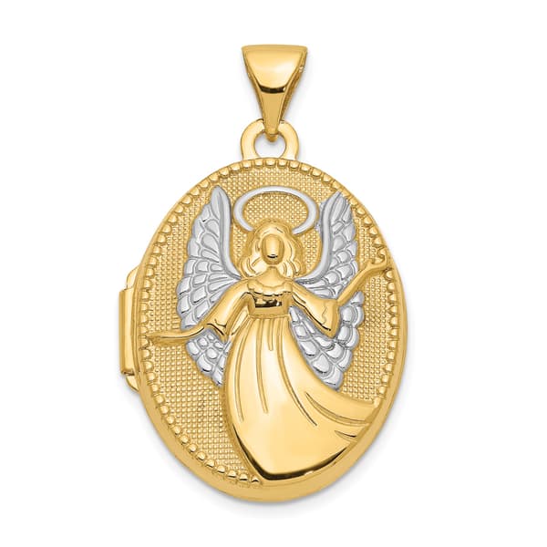 Gold Classics&#40;tm&#41; 14kt. Gold & Rhodium 21mm Oval Angel Locket - image 