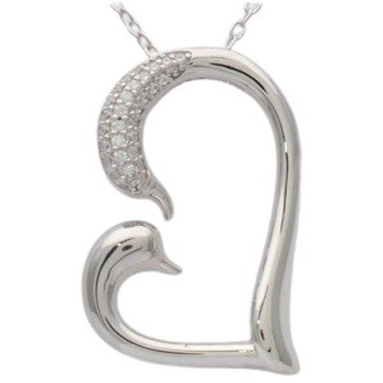 Diamond Classics(tm) Sterling 1/10ctw. Diamond Swan Heart Pendant