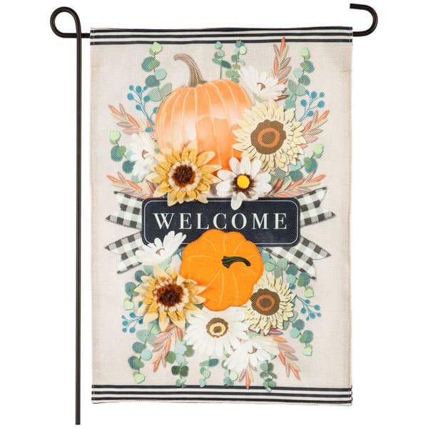 Evergreen Autumn Floral Swag Garden Burlap Flag - image 