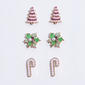 3pr. Pink Tree/Candy Cane/Holly Stud Earring Set - image 1
