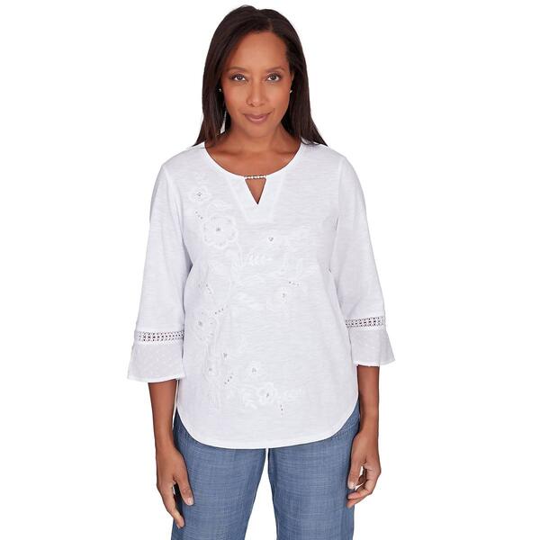 Petites Alfred Dunner Knit White On White Flowers Top - image 