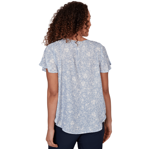 Petite Emaline Sapphire Serenade II Short Sleeve Floral Blouse