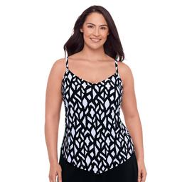 Plus Size American Beach Abstract Ikat V Neck Hanky Hem Tankini