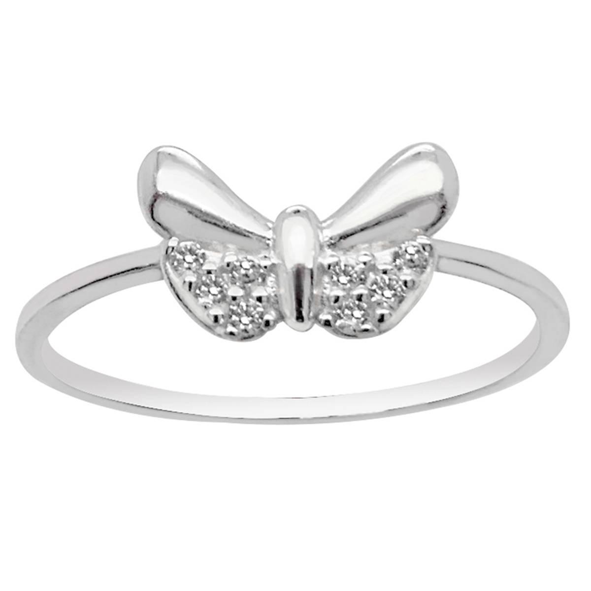 Marsala 6.5mm Sterling Silver CZ Accent Butterfly Ring