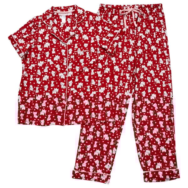 Juniors Pillow Talk Cats Hearts Top & Pants Pajama Set - image 