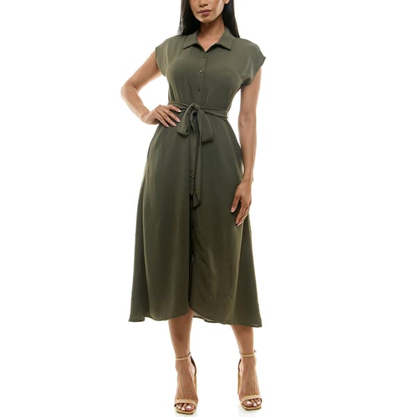 Womens Nina Leonard Short Sleeve Texture Wave Midi Shirtdress - image 
