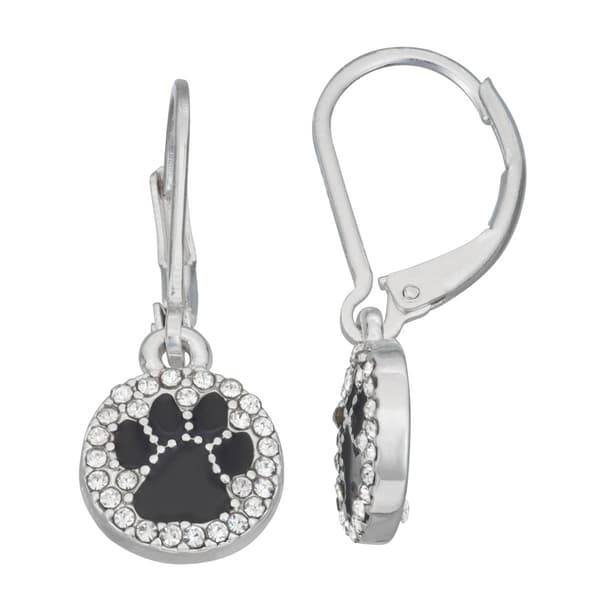 Napier 1.2in. Silver-Tone Paw Print Drop Earrings - image 