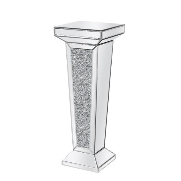 HomeRoots Silver Glass & Faux Crystals Pedestal Accent Table