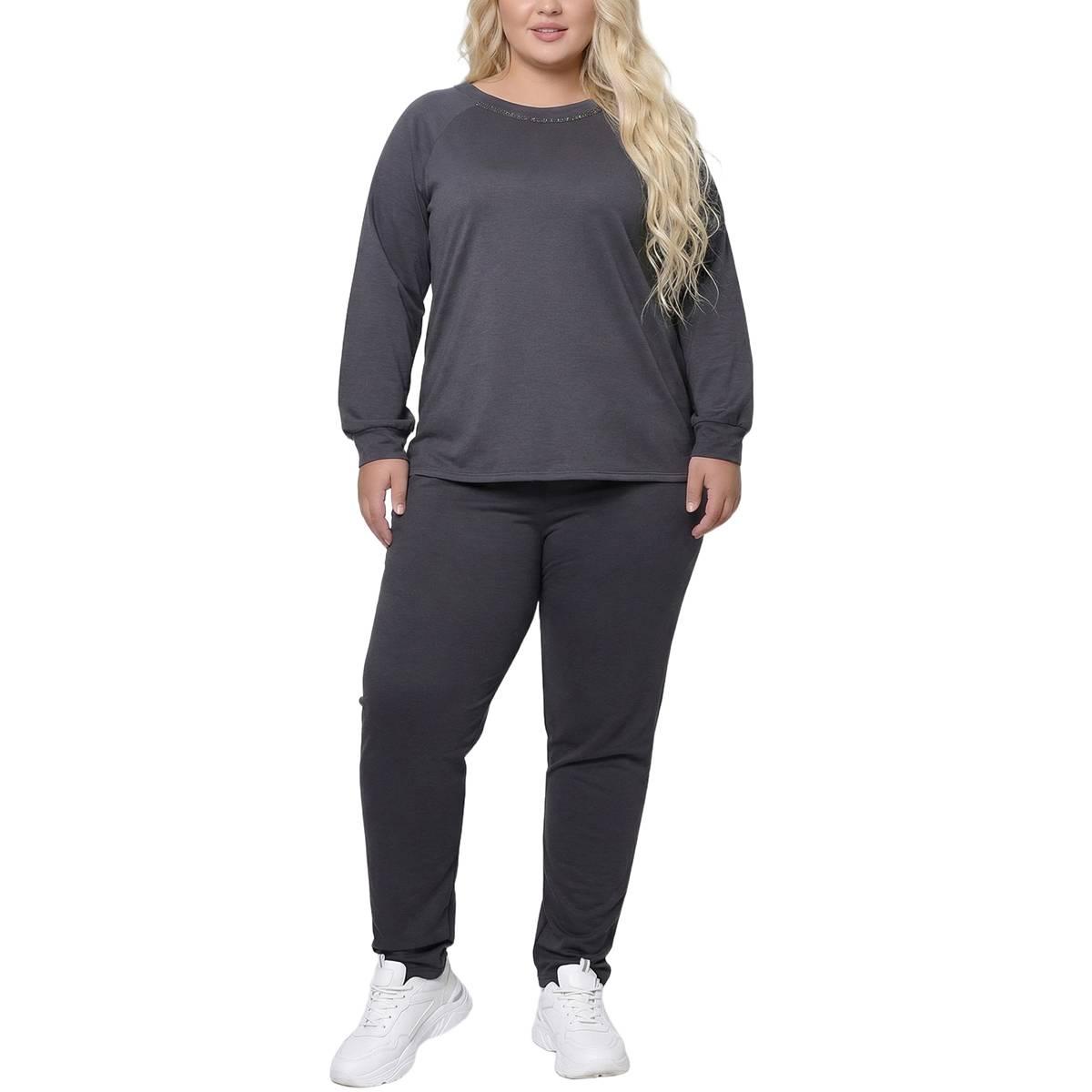Plus Size NY Collection Long Sleeve Jeweled Crewneck Set