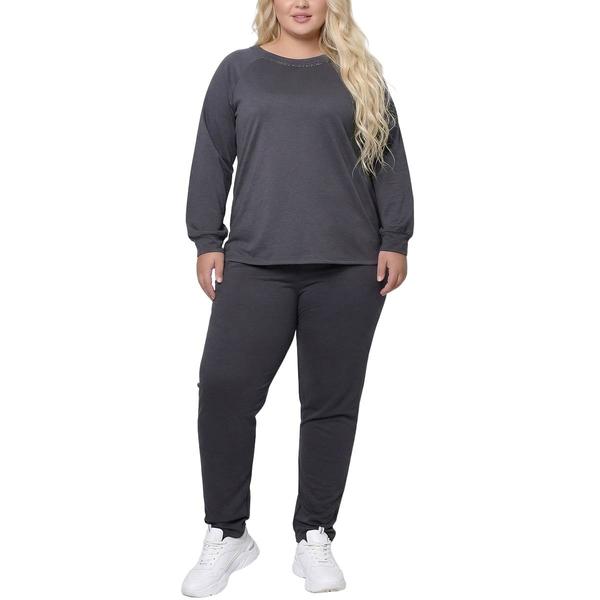 Plus Size NY Collection Long Sleeve Jeweled Crewneck Set - image 