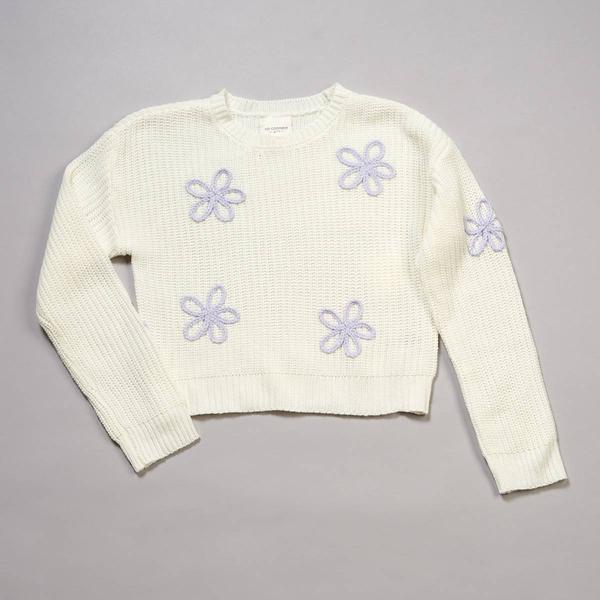 Girls (7-16) No Comment Long Sleeve Braided Flowers Knit Sweater - image 