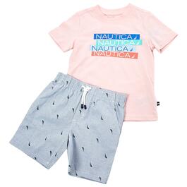 Toddler Boy Nautica Logo Tee & Pinstripe Woven Shorts