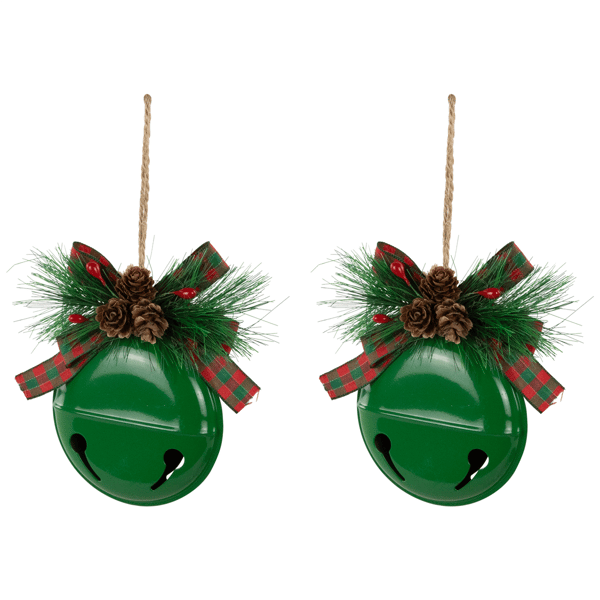 Northlight 2pk. Green Jingle Bells with Bows Christmas Ornaments