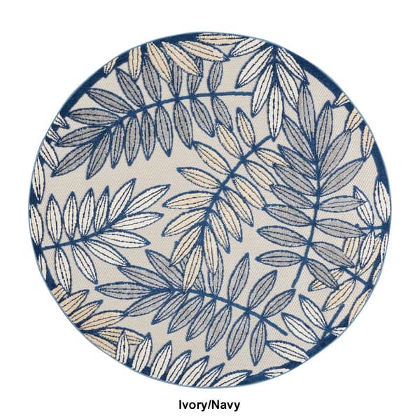 Nourison Aloha Large Leaf Print Indoor/Outdoor Round Rug