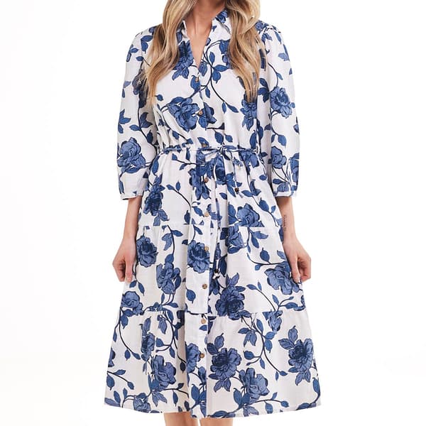 Womens Mlle Gabrielle 3/4 Sleeve Floral Tier Shirtdress