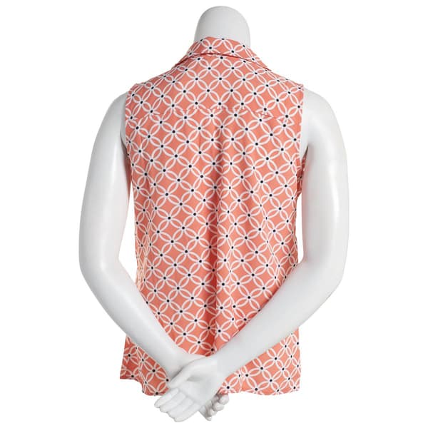 Plus Size Notations Sleeveless Lattice Casual Button Down